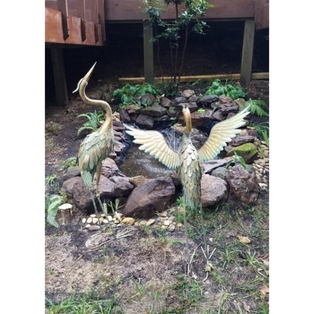 Set of 2 Yard Decorations Outdoor Garden Statues, Gold Metal Crane